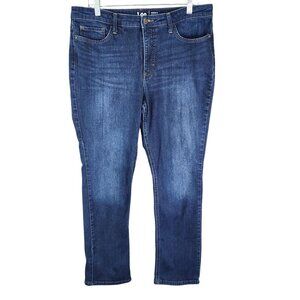 Womens Lee Denim Blue Jeans Mid Rise Regular Fit Straight Leg Dark Wash Size 16L